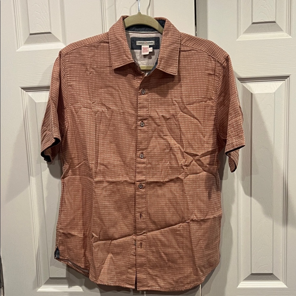 new in bag-Carbon2Cobalt Stylish Men's terracotta and white Button-Down Shirt